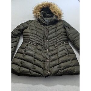 Andrew Marc Olive Renee Down Jacket Faux Fur Trim Women's Sz Small Green